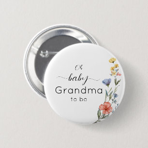 Badge Rond 5 Cm Baby Shower Aquarelle Fleur Sauvage Grand-mère à v