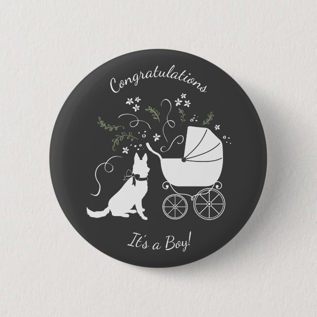 Badge Rond 5 Cm Baby shower berger allemand chien sans sexe (Devant)