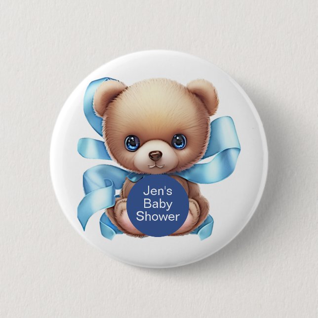 Badge Rond 5 Cm Baby shower Bleu Teddy Bear (Devant)