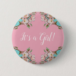 Badge Rond 5 Cm Baby shower Cherry Blossom