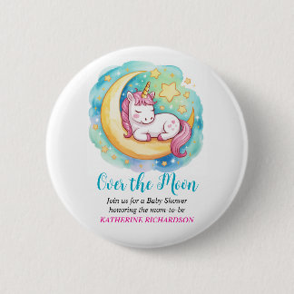 Badge Rond 5 Cm Baby Shower Dans la Lune – Licorne Endormie
