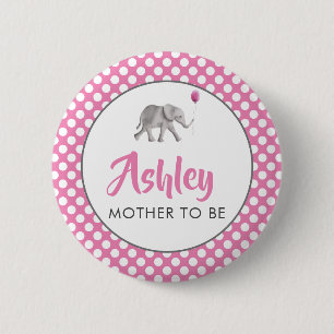 Badge Rond 5 Cm Baby shower de bébé rose Nom de l'éléphant Étiquet