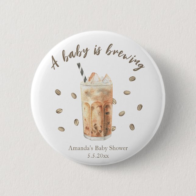 Badge Rond 5 Cm Baby shower de brassage de café glacé d'aquarelle (Devant)