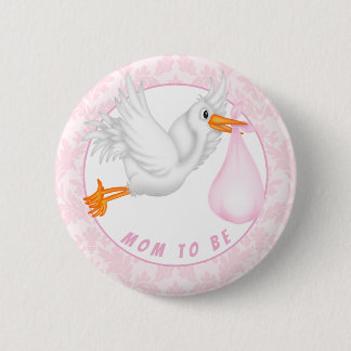 Badge Rond 5 Cm Baby shower de cigognes pour filles personnalisabl