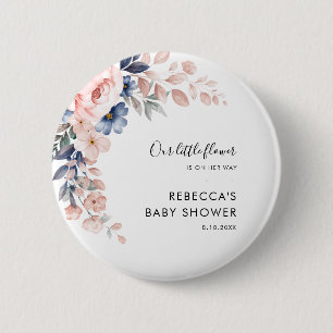 Badge Rond 5 Cm Baby shower de feuillage végétal rose