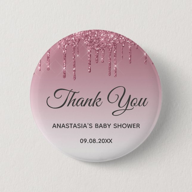 Badge Rond 5 Cm Baby shower de Merci en or glam violet rose rose (Devant)
