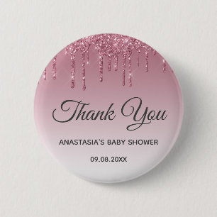Badge Rond 5 Cm Baby shower de Merci en or glam violet rose rose