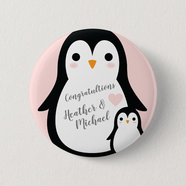 Badge Rond 5 Cm Baby shower de pingouin rose (Devant)