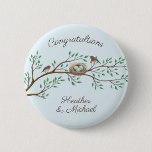 Badge Rond 5 Cm Baby shower de printemps des Oiseaux de Robin
