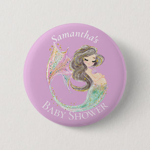 Badge Rond 5 Cm Baby shower de sirène. Sous La Mer. Bouton parties