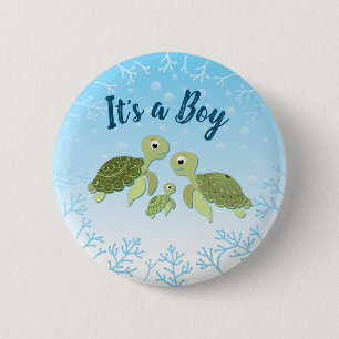 Badge Rond 5 Cm Baby shower de tortue de mer Co-Ed Genre Neutre