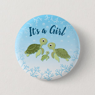 Badge Rond 5 Cm Baby shower de tortue de mer Co-Ed Genre Neutre