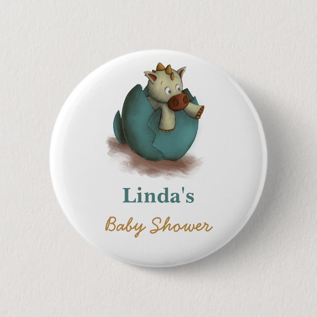 Badge Rond 5 Cm Baby shower d'éclosion de dinosaure (Devant)