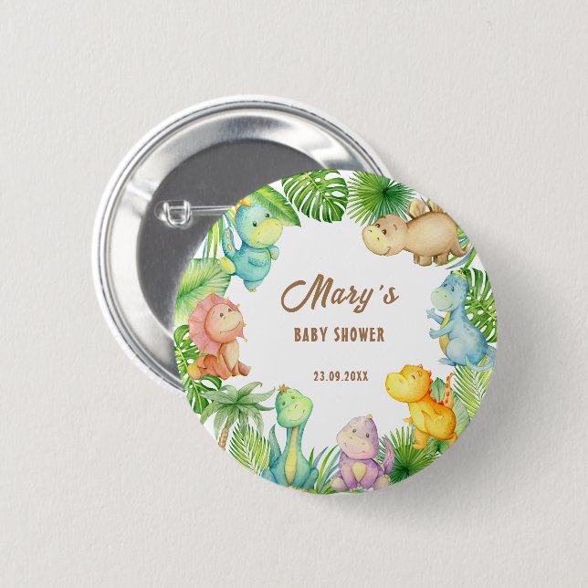 Badge Rond 5 Cm Baby shower Dinosaur (Devant & derrière)