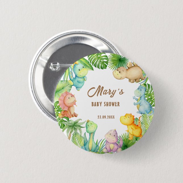 Badge Rond 5 Cm Baby Shower Dinosaure (Devant & derrière)