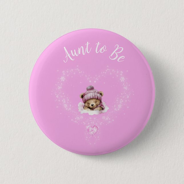 Badge Rond 5 Cm Baby shower d'ours en peluche rose enneigé (Devant)