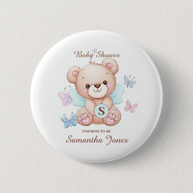 Badge Rond 5 Cm Baby shower d'ours personnalisé (Devant)