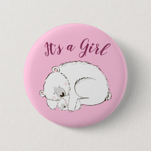 Badge Rond 5 Cm Baby shower d'ours polaire rose C'est une fille