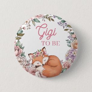 Badge Rond 5 Cm Baby Shower Fille Gigi à Venir Renard de la Fo