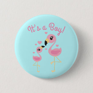 Badge Rond 5 Cm Baby shower Flamant rose rose