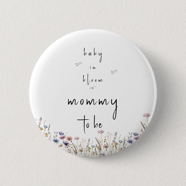 Badge Rond 5 Cm Baby shower Fleur sauvage bébé en fleurs maman-to- (Devant)