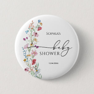 Badge Rond 5 Cm Baby Shower Fleurs Sauvages