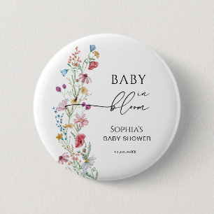 Badge Rond 5 Cm Baby Shower Fleurs Sauvages en Fleur