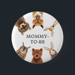 Badge Rond 5 Cm Baby shower forestier Neutre selon le sexe<br><div class="desc">Bouton mignon pour identifier toutes les personnes à la fête avec l'illustration de mignons animaux boisés.</div>