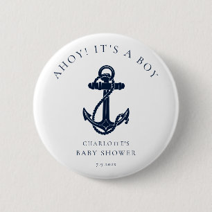 Badge Rond 5 Cm Baby Shower Garçon Thème Ancre Maritime