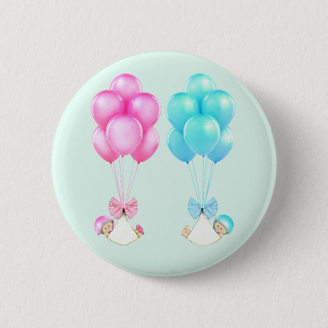 Badge Rond 5 Cm baby shower jumeaux faveurs (Devant)