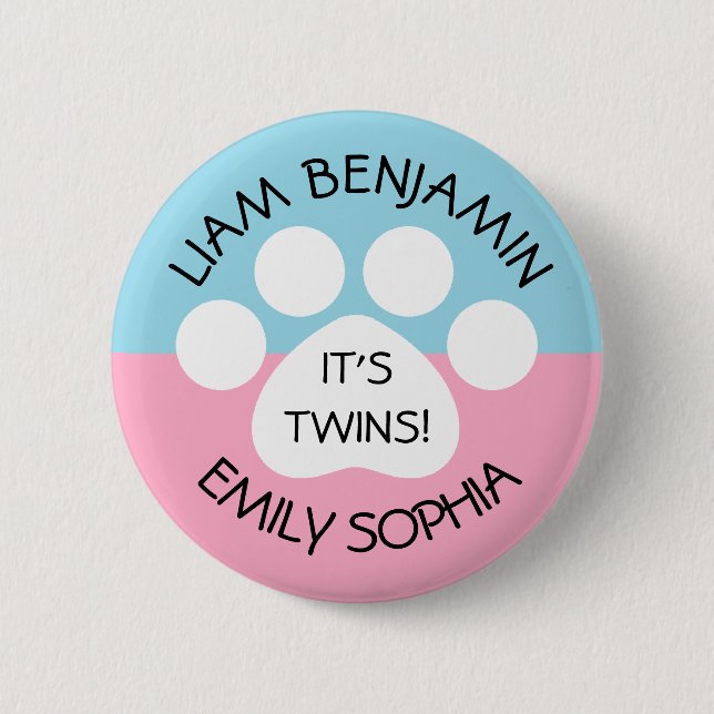 Badge Rond 5 Cm Baby shower - jumeaux fraternels - thème (Devant)