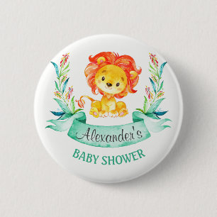 Badge Rond 5 Cm Baby shower Lion aquarelle