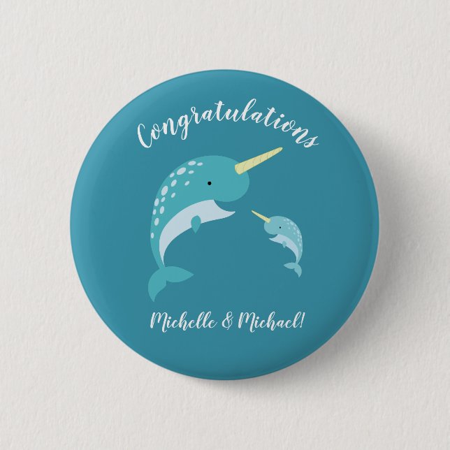 Badge Rond 5 Cm Baby shower Narval (Devant)