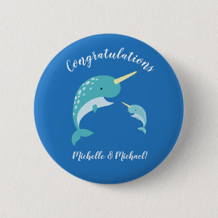 Badge Rond 5 Cm Baby shower Narwhal Bleu Garçon mignon