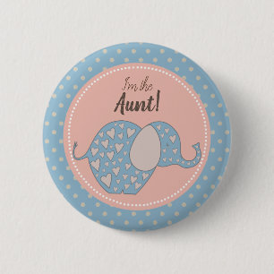 Badge Rond 5 Cm Baby shower neutre bleu rustique je suis la tante