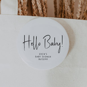 Badge Rond 5 Cm Baby shower Neutre Moderne Simple Bonjour bébé