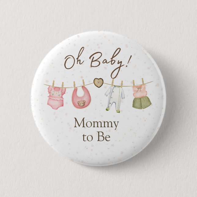Badge Rond 5 Cm Baby Shower Oh Baby! Button Clothesline (Devant)