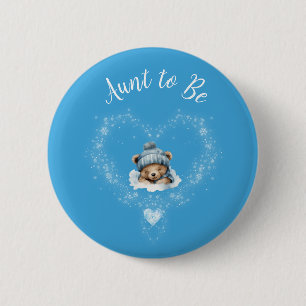 Badge Rond 5 Cm Baby shower Ours Bleu Teddy Excité