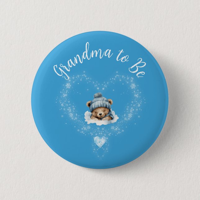 Badge Rond 5 Cm Baby shower Ours Bleu Teddy Excité (Devant)