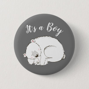 Badge Rond 5 Cm Baby shower Ours polaire Hiver gris Sexe Neutre