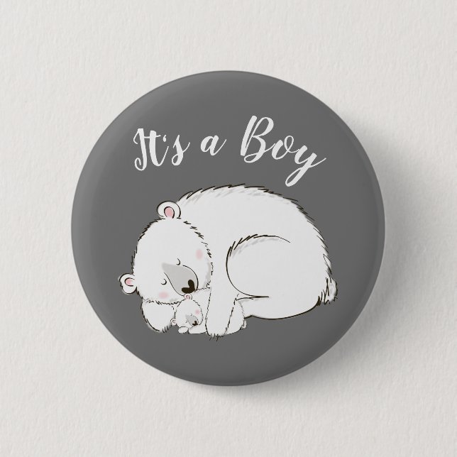 Badge Rond 5 Cm Baby shower Ours polaire Hiver gris Sexe Neutre (Devant)