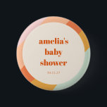 Badge Rond 5 Cm Baby shower personnalisé Retro Mint Orange Boho St<br><div class="desc">Bouton Retro Mint Orange Boho Stripes Cute Custom Baby shower</div>
