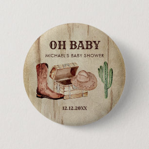 Badge Rond 5 Cm Baby Shower Petit Cow-boy Bottes Cactus Chapeau