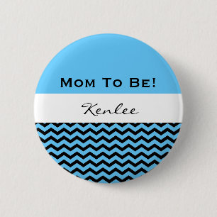 Badge Rond 5 Cm Baby shower pour les chevrons bleus et noirs V04