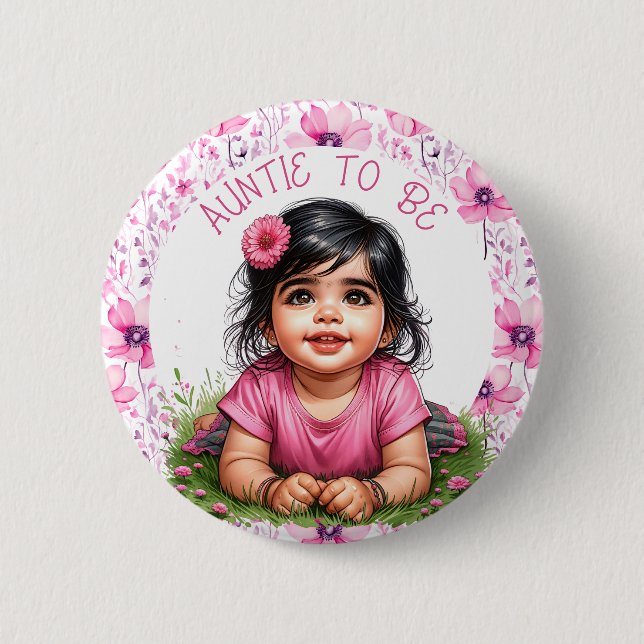Badge Rond 5 Cm Baby shower rose de fille | Tante (Devant)