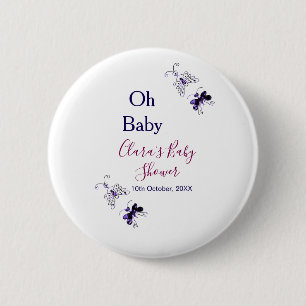 Badge Rond 5 Cm Baby shower rose papillon violet oh bébé moderne