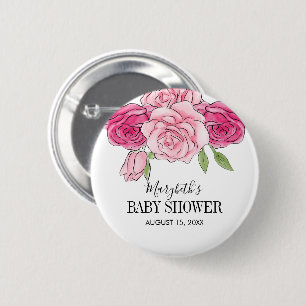 Badge Rond 5 Cm Baby shower Rose rose Aquarelle