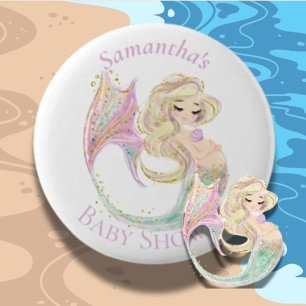 Badge Rond 5 Cm Baby shower Sirène Mère Blanche À Être Bouton