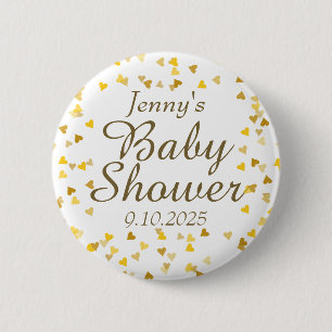 Badge Rond 5 Cm Baby Shower / Sprinkle Cœurs d'Amour en Or