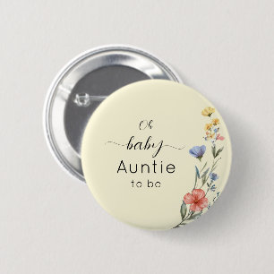 Badge Rond 5 Cm Baby-Shower Tante-à-venir Fleur-Sauvage Aquarelle